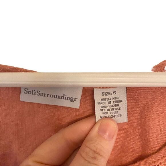 Soft Surroundings button down small 100% linen 3/4 sleeve pink salmon color - Picture 3 of 8